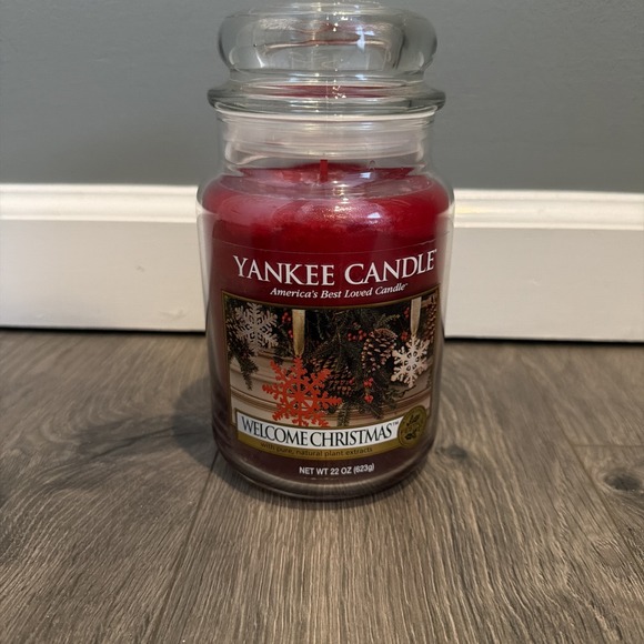 Yankee Candle Other - Yankee Candle Retired "WELCOME CHRISTMAS" Festive ~Large 22 oz ~WHITE LABEL~RARE